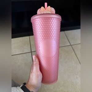 Pink Textured Tumbler with Straw
